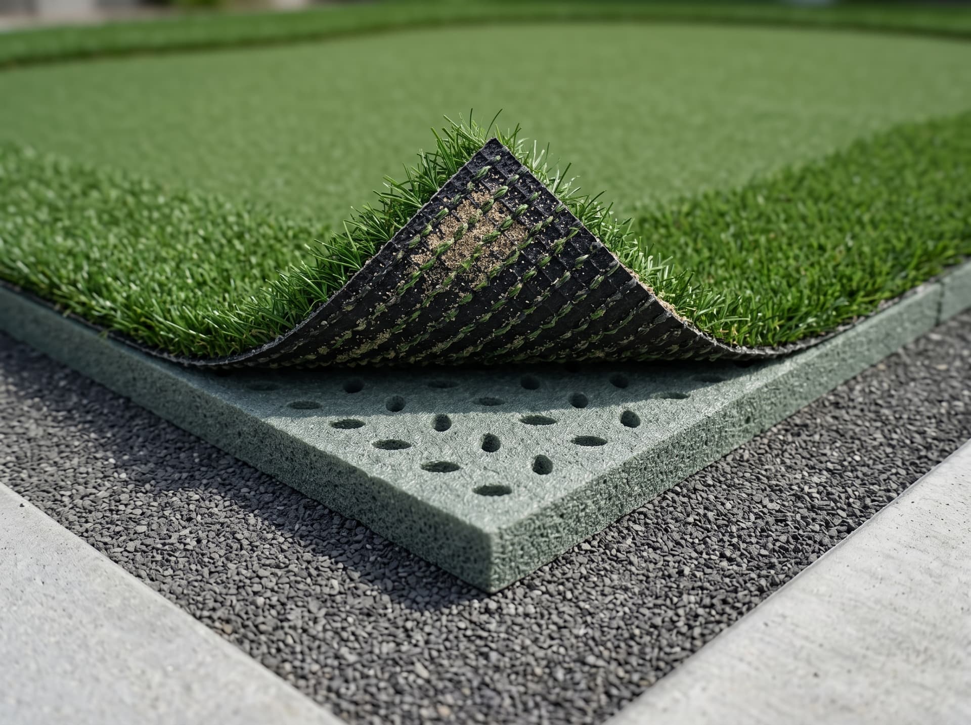 Turf pad cushion layer under artificial putting green turf on a compacted base