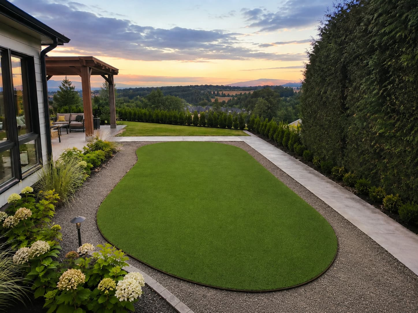 Putting green turf laid out on the base